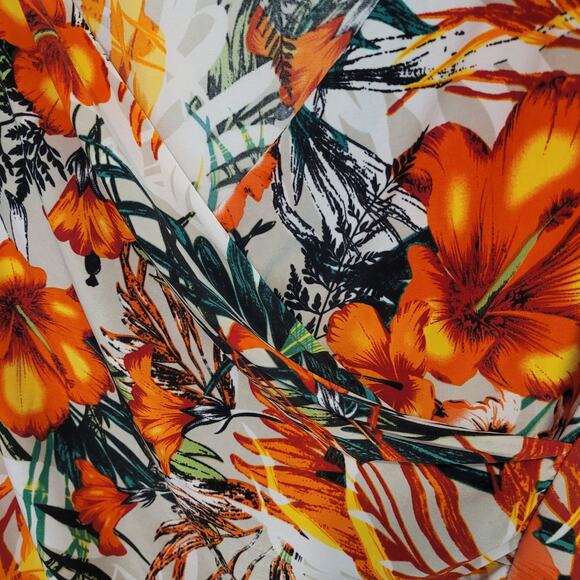 Esperance Paris Floral Top Womens Large Orange Tropical Print Short Sleeve - Picture 3 of 8